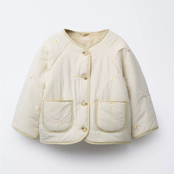 Zara Other - Zara Kids Beige Floral Puffer Jacket